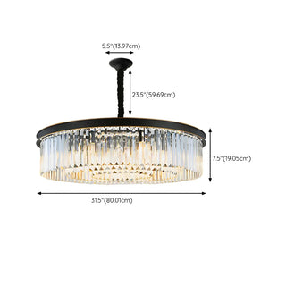 ZOWALA - Drum Clear Prismatic Crystal Black Living Room Chandelier Image - 17