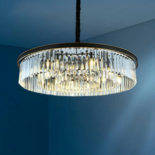 ZOWALA - Drum Clear Prismatic Crystal Black Living Room Chandelier Image - 3