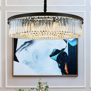 ZOWALA - Drum Clear Prismatic Crystal Black Living Room Chandelier Image - 4