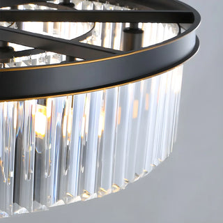 ZOWALA - Drum Clear Prismatic Crystal Black Living Room Chandelier Image - 7