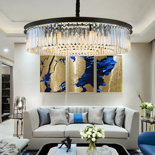 ZOWALA - Drum Clear Prismatic Crystal Black Living Room Chandelier Image - 9