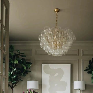 Cluster Clear Glass Dining Room Gold Bubble Chandelier Image - 3