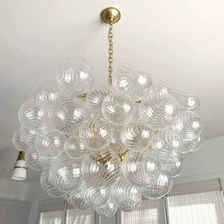 Cluster Clear Glass Dining Room Gold Bubble Chandelier Image - 4