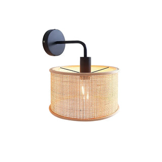 Coastal Cylinder Rattan Bedroom Downlight Black Wall Sconce Zawala Image - 10