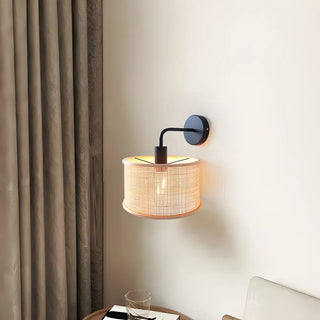 Coastal Cylinder Rattan Bedroom Downlight Black Wall Sconce Zawala Image - 15