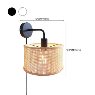 Coastal Cylinder Rattan Bedroom Downlight Black Wall Sconce Zawala Image - 17
