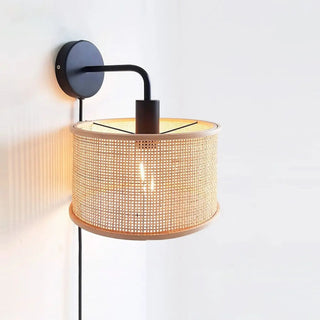 Coastal Cylinder Rattan Bedroom Downlight Black Wall Sconce Zawala Image - 3