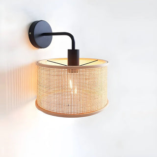 Coastal Cylinder Rattan Bedroom Downlight Black Wall Sconce Zawala Image - 4