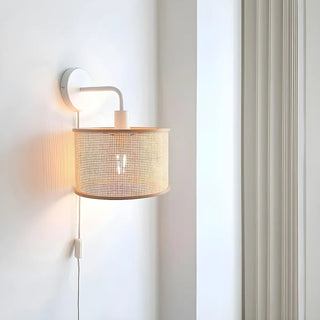 Coastal Cylinder Rattan Bedroom Downlight Black Wall Sconce Zawala Image - 5