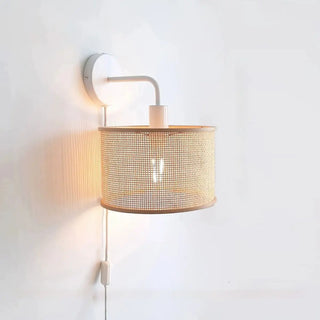 Coastal Cylinder Rattan Bedroom Downlight Black Wall Sconce Zawala Image - 6