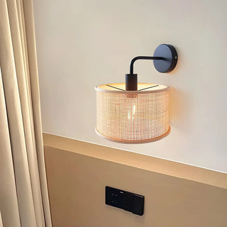 Coastal Cylinder Rattan Bedroom Downlight Black Wall Sconce Zawala Image - 7
