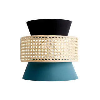 ZOWALA - Coastal Fabric Cone Rattan Black-Blue Wall Sconce Image - 4