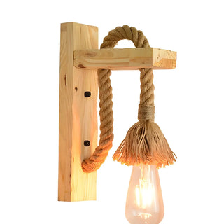 Coastal Rope Exposed Bulb Living Room Wood Wall Sconce Zawala Image - 1