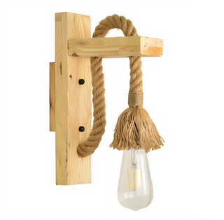 Coastal Rope Exposed Bulb Living Room Wood Wall Sconce Zawala Image - 2