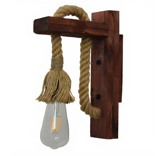 Coastal Rope Exposed Bulb Living Room Wood Wall Sconce Zawala Image - 3