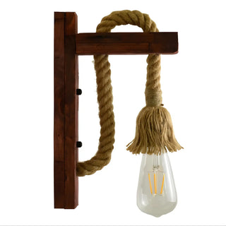 Coastal Rope Exposed Bulb Living Room Wood Wall Sconce Zawala Image - 4