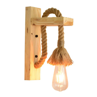Coastal Rope Exposed Bulb Living Room Wood Wall Sconce Zawala Image - 5