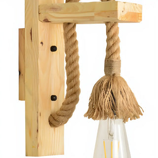 Coastal Rope Exposed Bulb Living Room Wood Wall Sconce Zawala Image - 6
