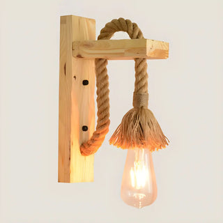 Coastal Rope Exposed Bulb Living Room Wood Wall Sconce Zawala Image - 7