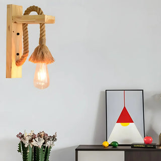 Coastal Rope Exposed Bulb Living Room Wood Wall Sconce Zawala Image - 8