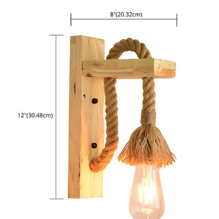 Coastal Rope Exposed Bulb Living Room Wood Wall Sconce Zawala #size