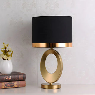 Classic Black Drum Fabric Oval Metal Base Table Lamp Zawala Image - 1