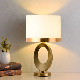 Classic Black Drum Fabric Oval Metal Base Table Lamp Zawala Image - 2