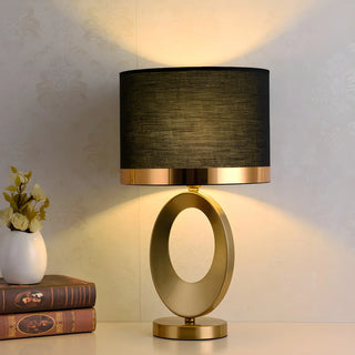 Classic Black Drum Fabric Oval Metal Base Table Lamp Zawala Image - 3