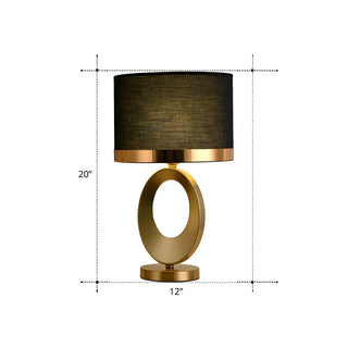 Classic Black Drum Fabric Oval Metal Base Table Lamp Zawala #size