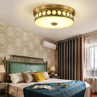 ZOWALA - Colonial Brass Drum Flush Mount Light Image - 1