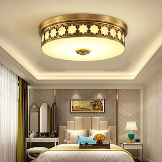 ZOWALA - Colonial Brass Drum Flush Mount Light Image - 2