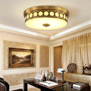 ZOWALA - Colonial Brass Drum Flush Mount Light Image - 3
