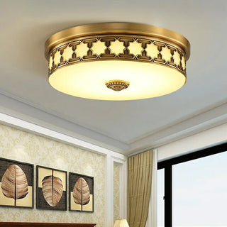ZOWALA - Colonial Brass Drum Flush Mount Light Image - 4