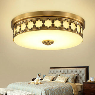 ZOWALA - Colonial Brass Drum Flush Mount Light Image - 6
