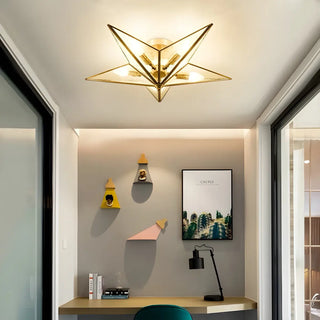 Study Room Colonial Brass Star Glass Flush Mount Light Zawala Image - 1