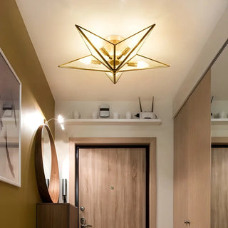 Study Room Colonial Brass Star Glass Flush Mount Light Zawala Image - 2