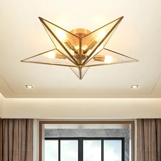 Study Room Colonial Brass Star Glass Flush Mount Light Zawala Image - 3