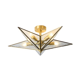Study Room Colonial Brass Star Glass Flush Mount Light Zawala Image - 5