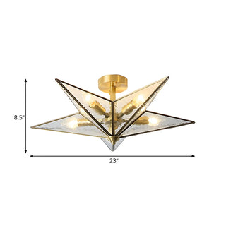 Study Room Colonial Brass Star Glass Flush Mount Light Zawala #size