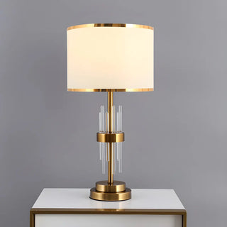 Vintage White Fabric Drum Shade Crystal Rod Table Lamp Zawala Image - 2