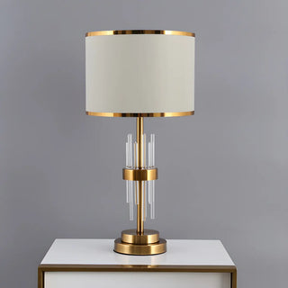 Vintage White Fabric Drum Shade Crystal Rod Table Lamp Zawala Image - 3
