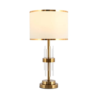Vintage White Fabric Drum Shade Crystal Rod Table Lamp Zawala Image - 5