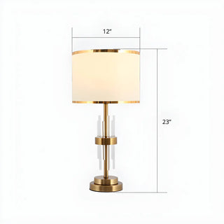 Vintage White Fabric Drum Shade Crystal Rod Table Lamp Zawala #size