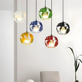 Modern Cafe Colorful World Map Metal Globe Pendant Light Zawala Image - 1
