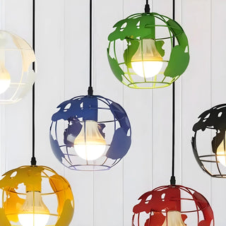Modern Cafe Colorful World Map Metal Globe Pendant Light Zawala Image - 13