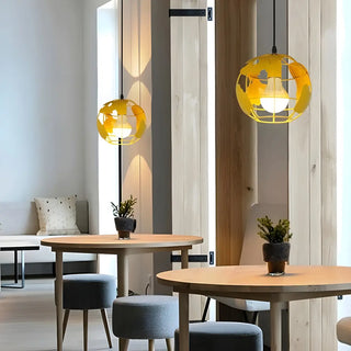 Modern Cafe Colorful World Map Metal Globe Pendant Light Zawala Image - 3