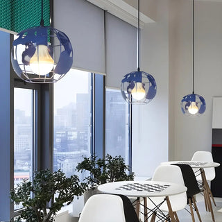 Modern Cafe Colorful World Map Metal Globe Pendant Light Zawala Image - 5