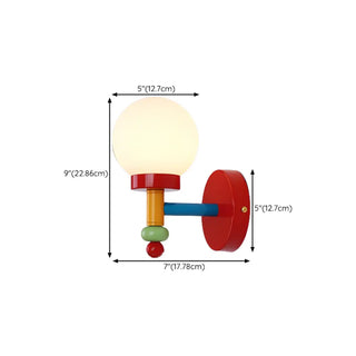 Playful and Colorful Globe White Glass Wall Sconce #size