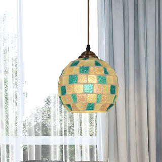Tiffany Green Colorful Mosaic Glass Globe Pendant Light Zawala Image - 1