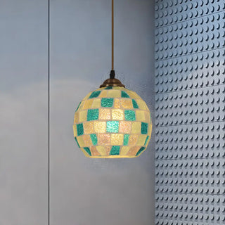 Tiffany Green Colorful Mosaic Glass Globe Pendant Light Zawala Image - 2